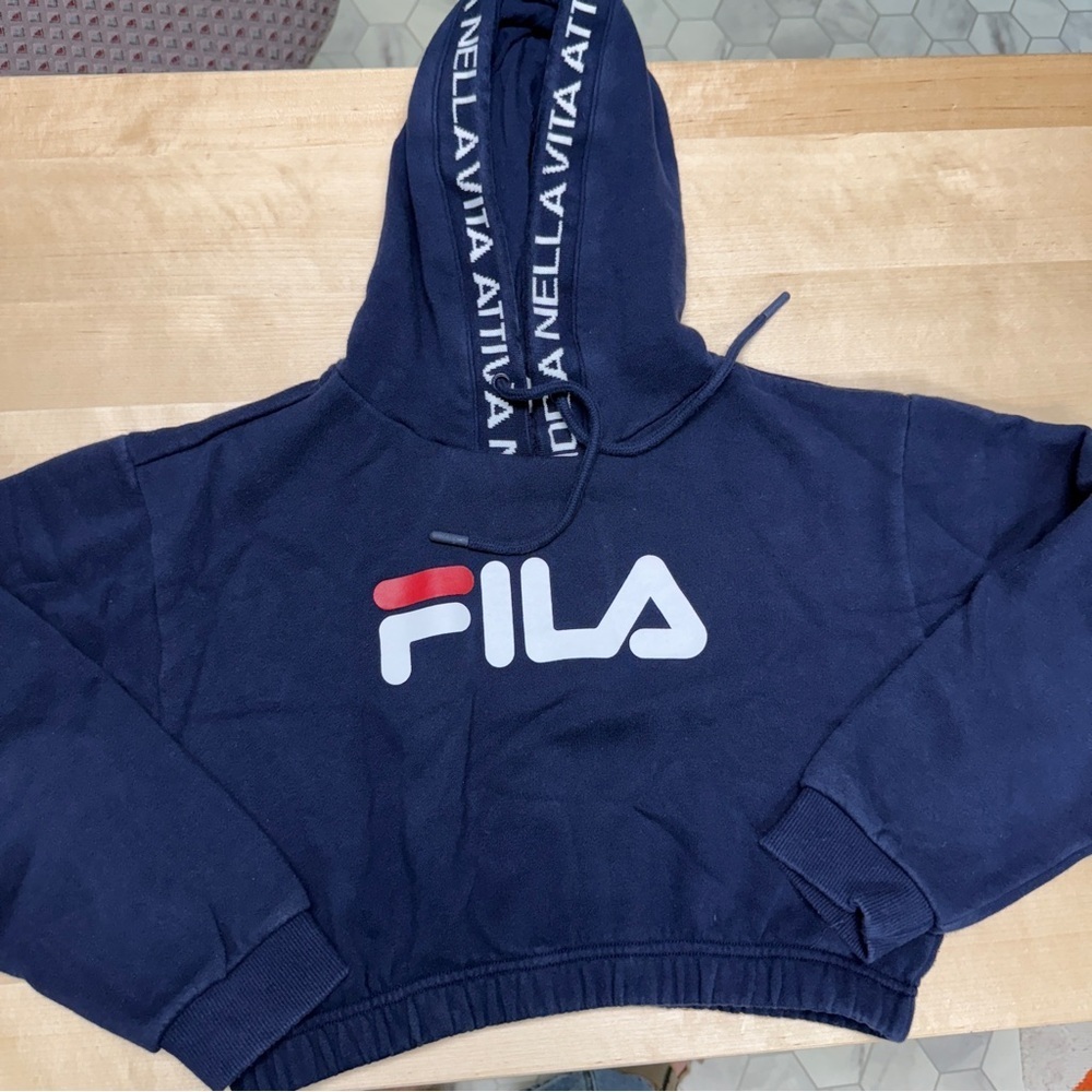 Fila Navy and Red cropped hoodie
